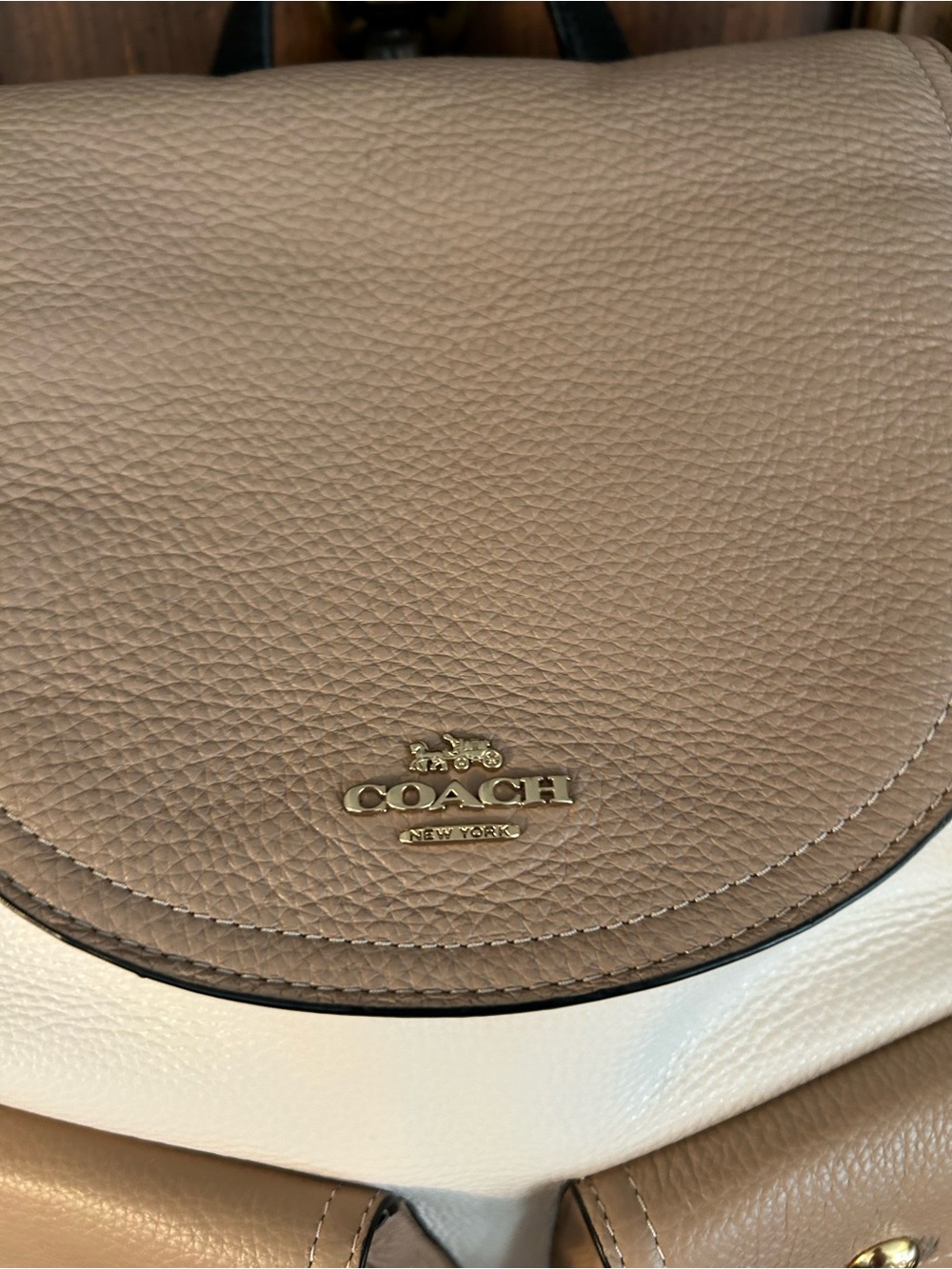 NWOT Coach Pennie Two-Tone Tan & Cream Pebbled Leather Backpack - Picture 12 of 12